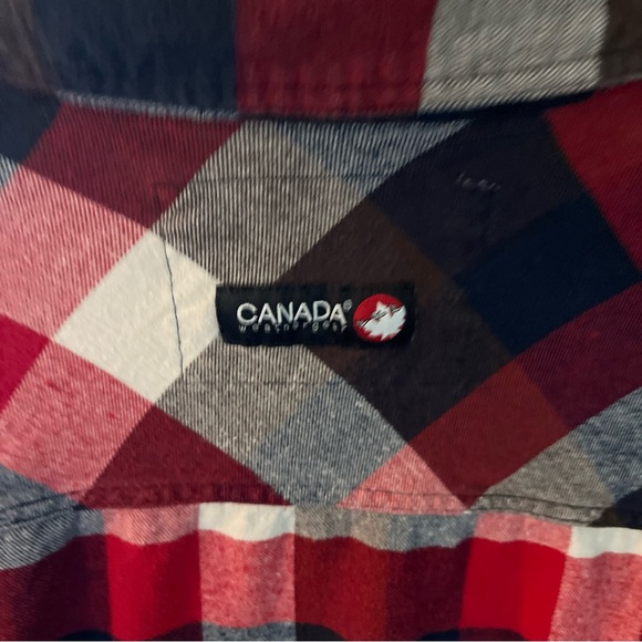 Canada Weather Gear FLANNEL SHIRT L Red Blue Buffalo Wide Plaid CHECKERED Button - Picture 4 of 15